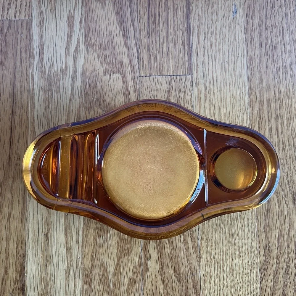Apollo Studios Antique 24k Gold Amber Glass Vanity Compact Powder‎ Box